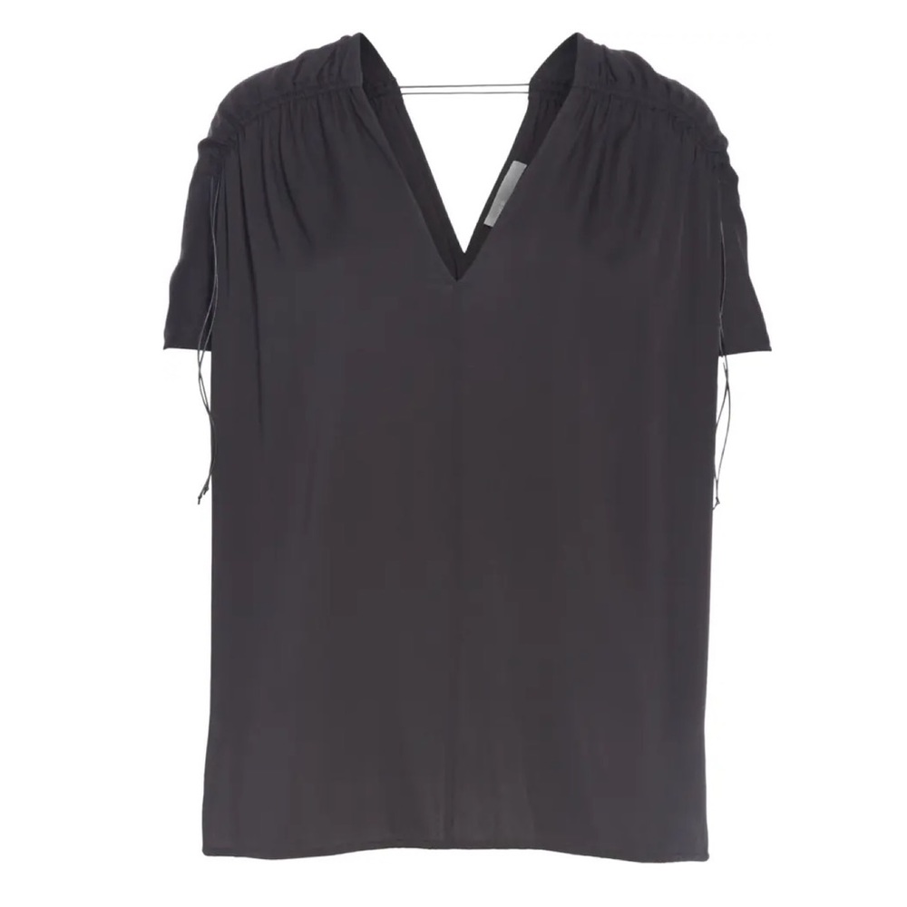 VINCE Ruched Shoulder Stretch Silk Blouse